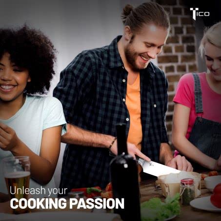 TICO Ultra Sharp 8 inch Chef's Knife - German Carbon Steel Blade, Ergonomic Pakka Wood Handle - Professional Kitchen Knife for Chopping, Cutting, Thinly Slicing Meats & Vegetables - Image 3