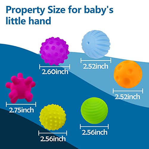 ROHSCE Baby Textured Multi Sensory Toys Massage Ball Gift Set BPA Free for Toddlers 1-3 Soft Balls Montessori Infant Baby Toys 6 to 12 Months 6 Pack - Image 5